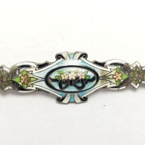 Vintage Richard Hemsley Long Sterling Silver Enamel Brooch Art Nouveau Antique